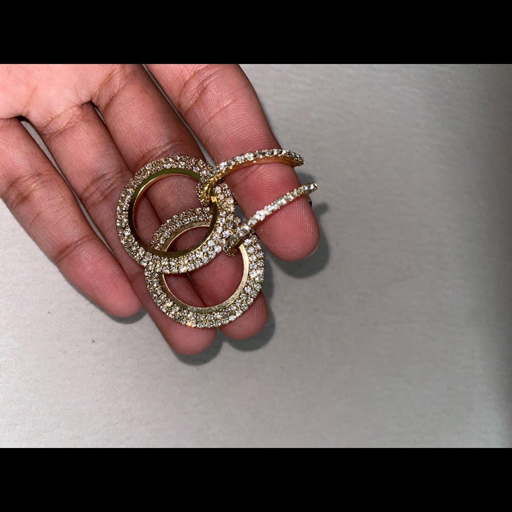 Silver gold round diamond earrings